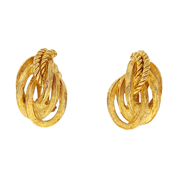 Twist Round Metal Gold Clip On Earrings