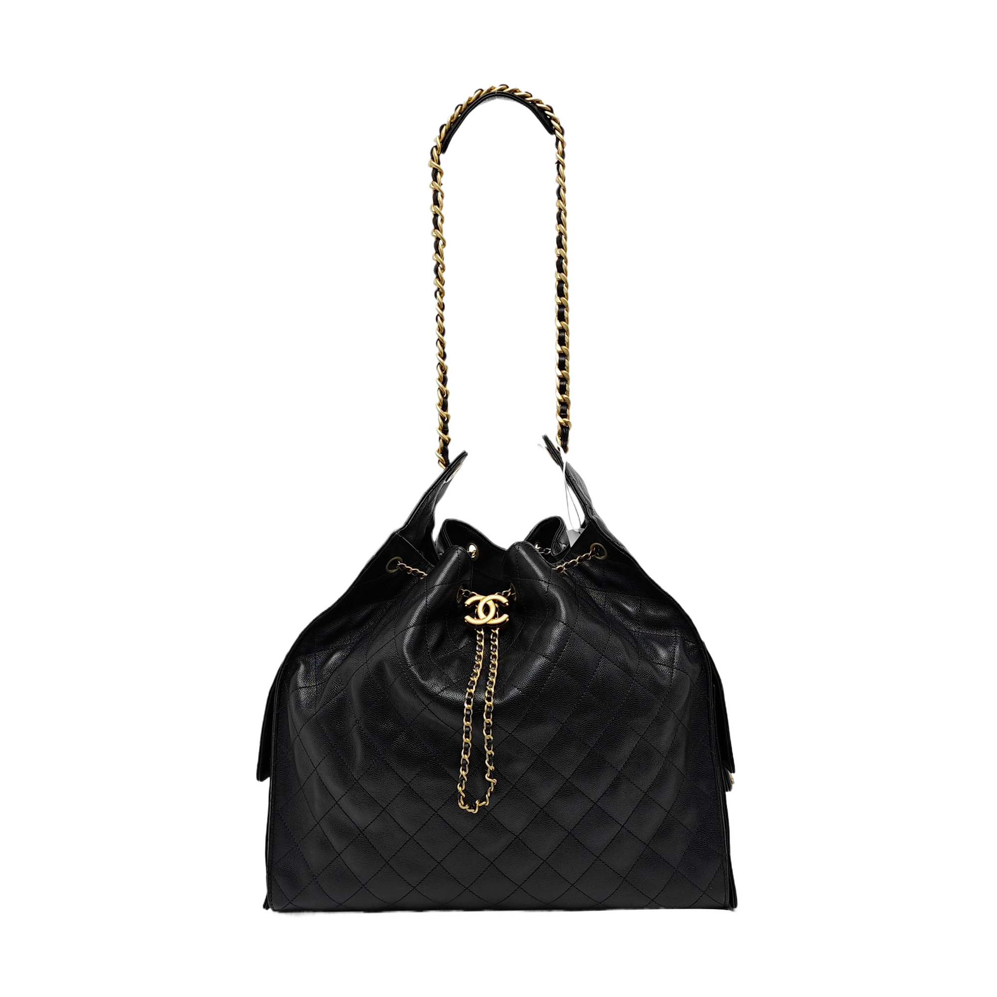 CHANEL 25 Large Quilted Grained Calfskin Black