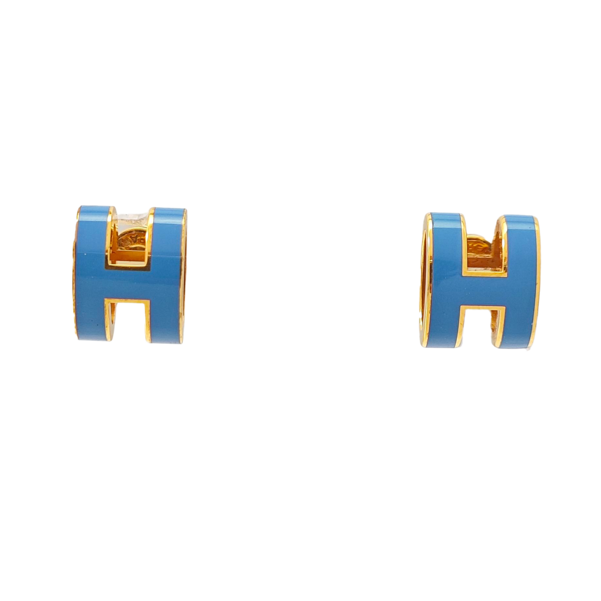 Pop H Metal Blue Stud Earrings