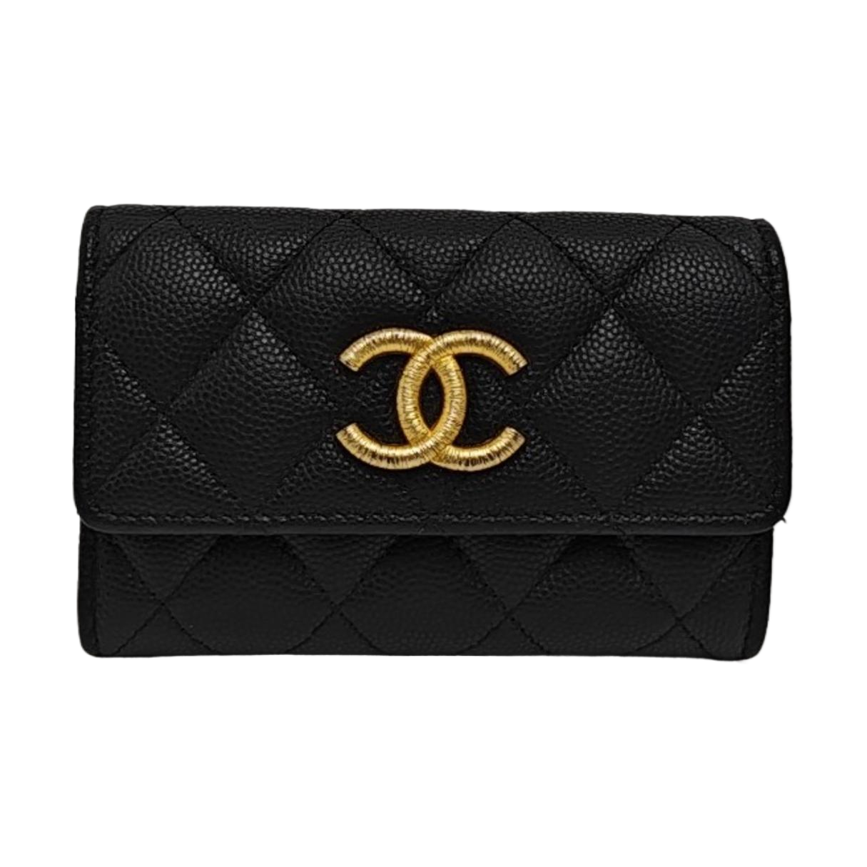 Quilted Grained Calfskin Card Holder Black