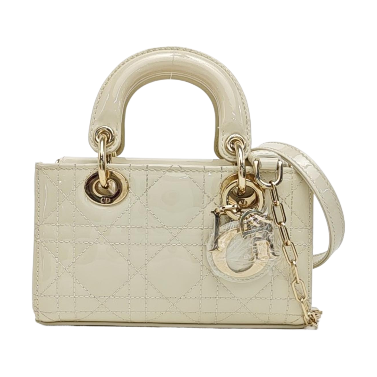Lady D-Joy Super Mini Cannage Patent Leather White