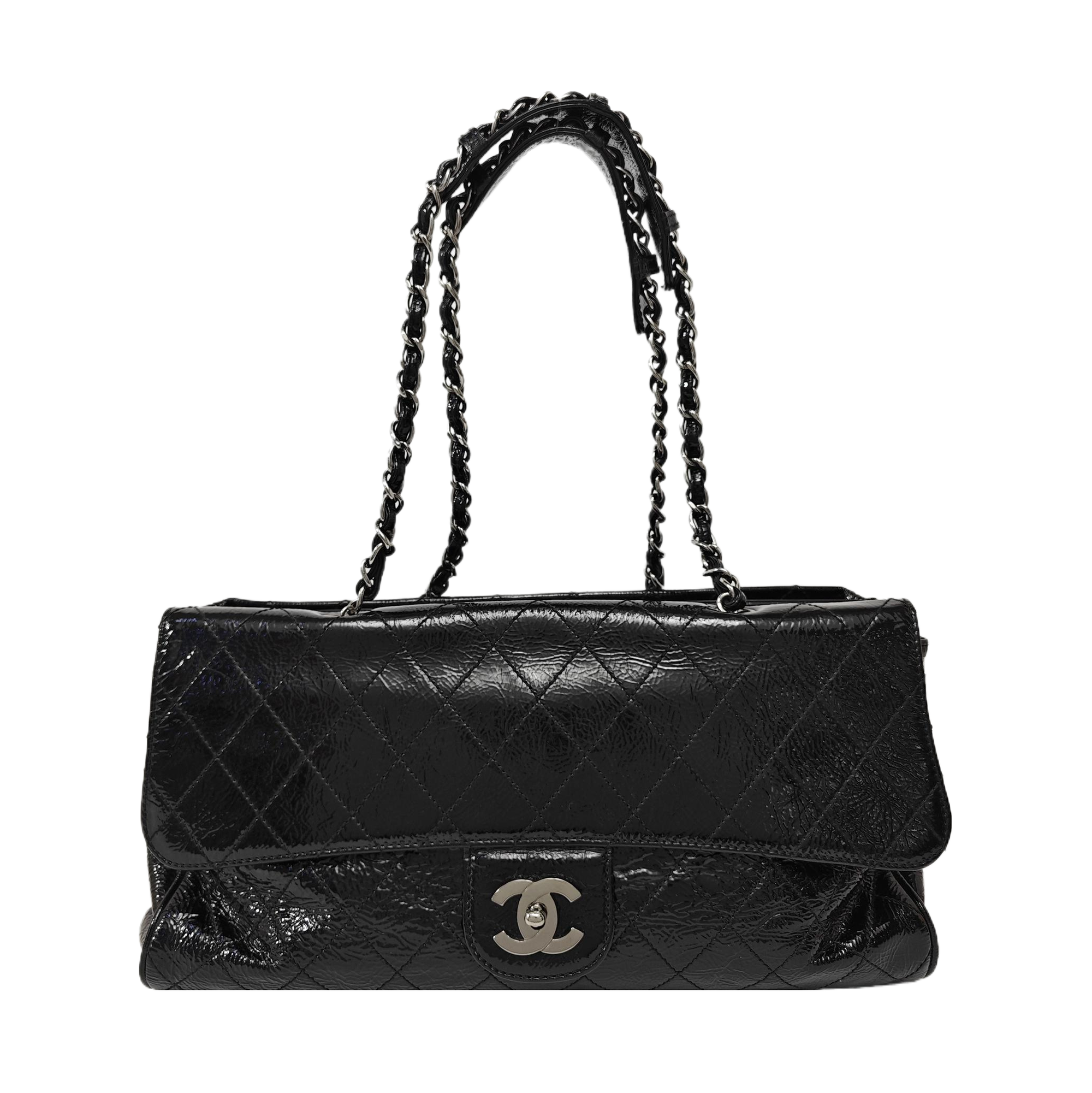 Quilted Patent Leather Shoulder Bag Black