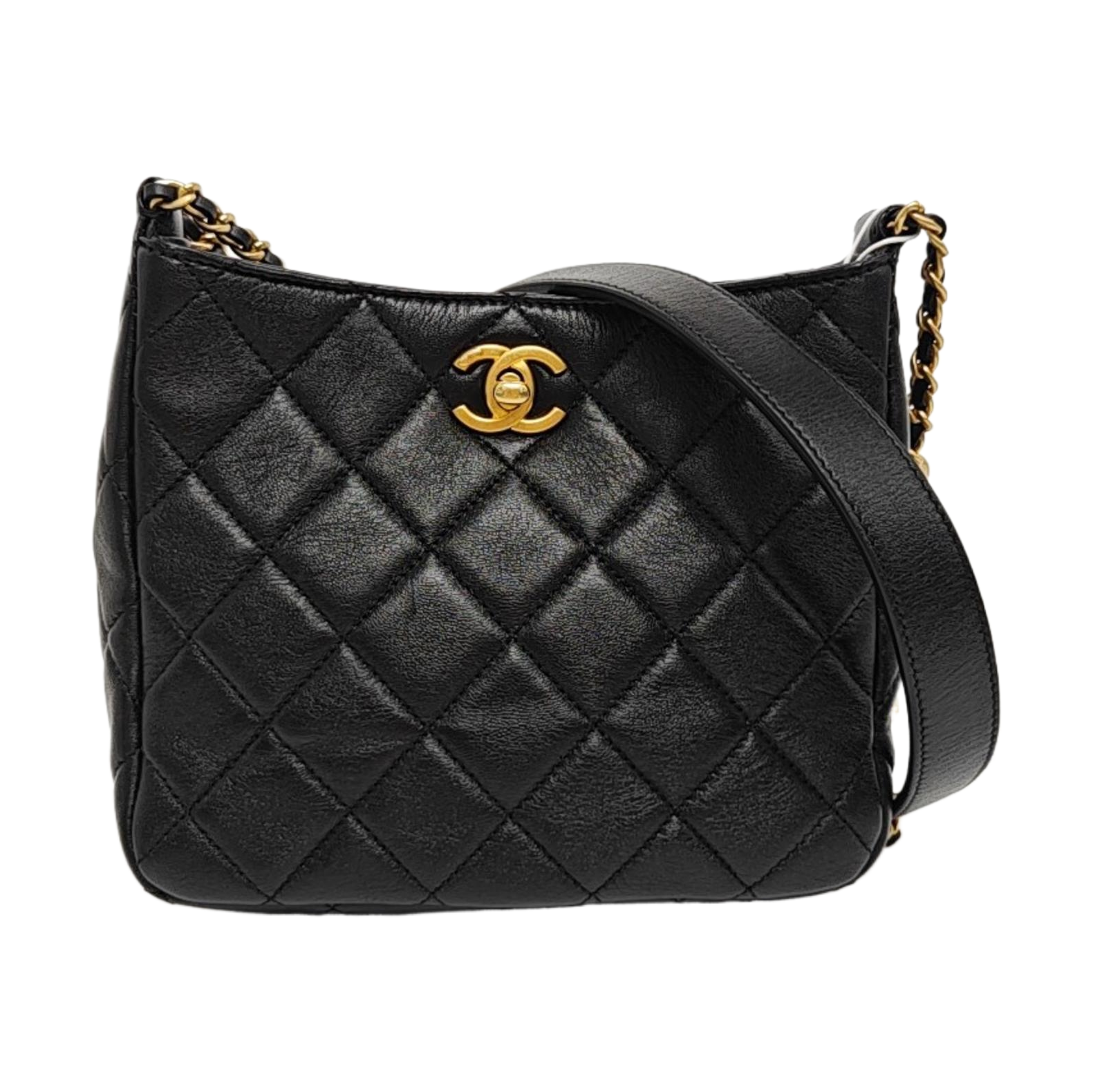 Quilted Lambskin Shoulder Bag Black