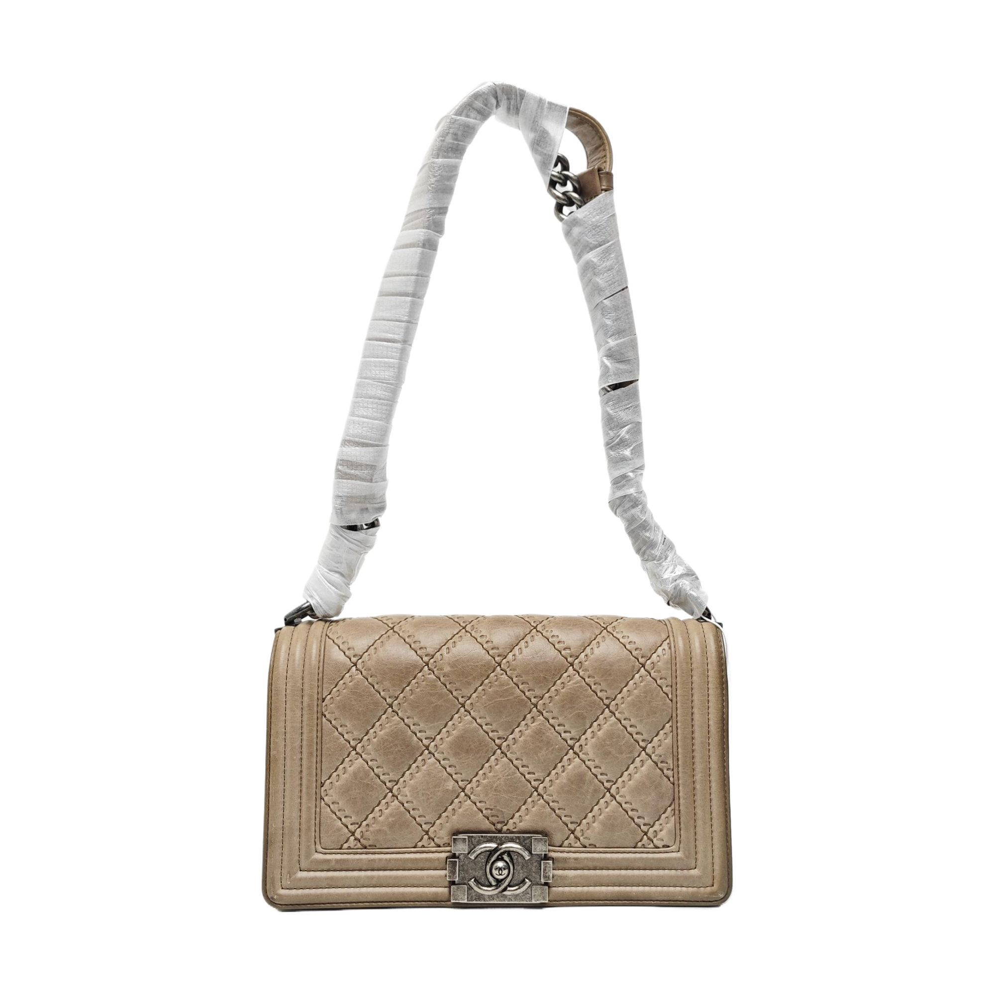 BOY CHANEL Medium Quilted Calfskin Beige