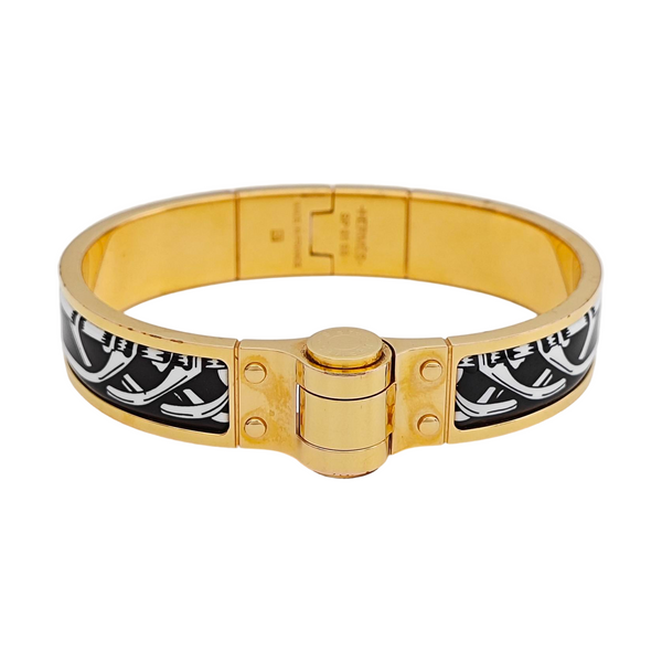 Enamel Hinged Bracelet Metal Gold Bangle