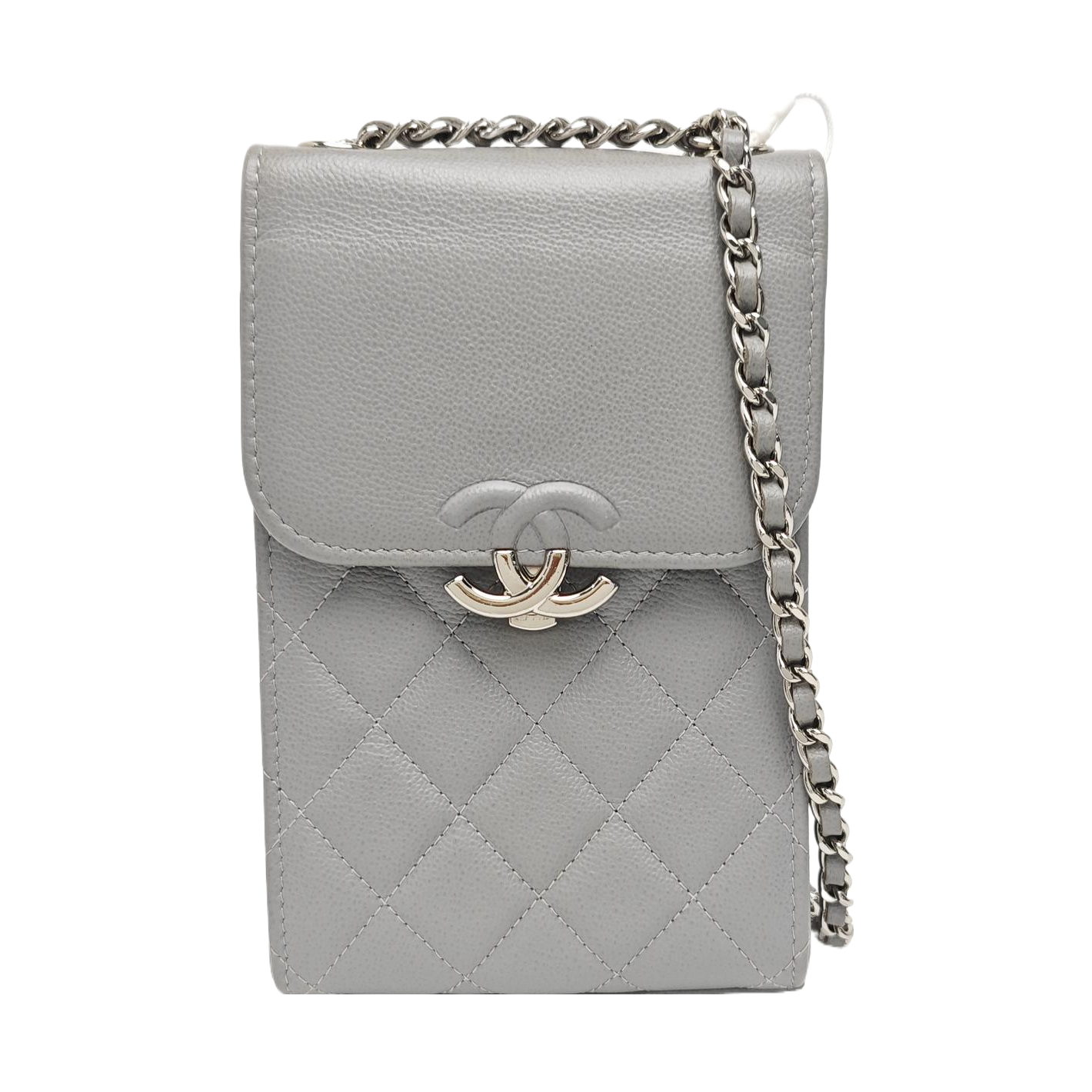 Quilted Grained Calfskin Shoulder Bag Gray