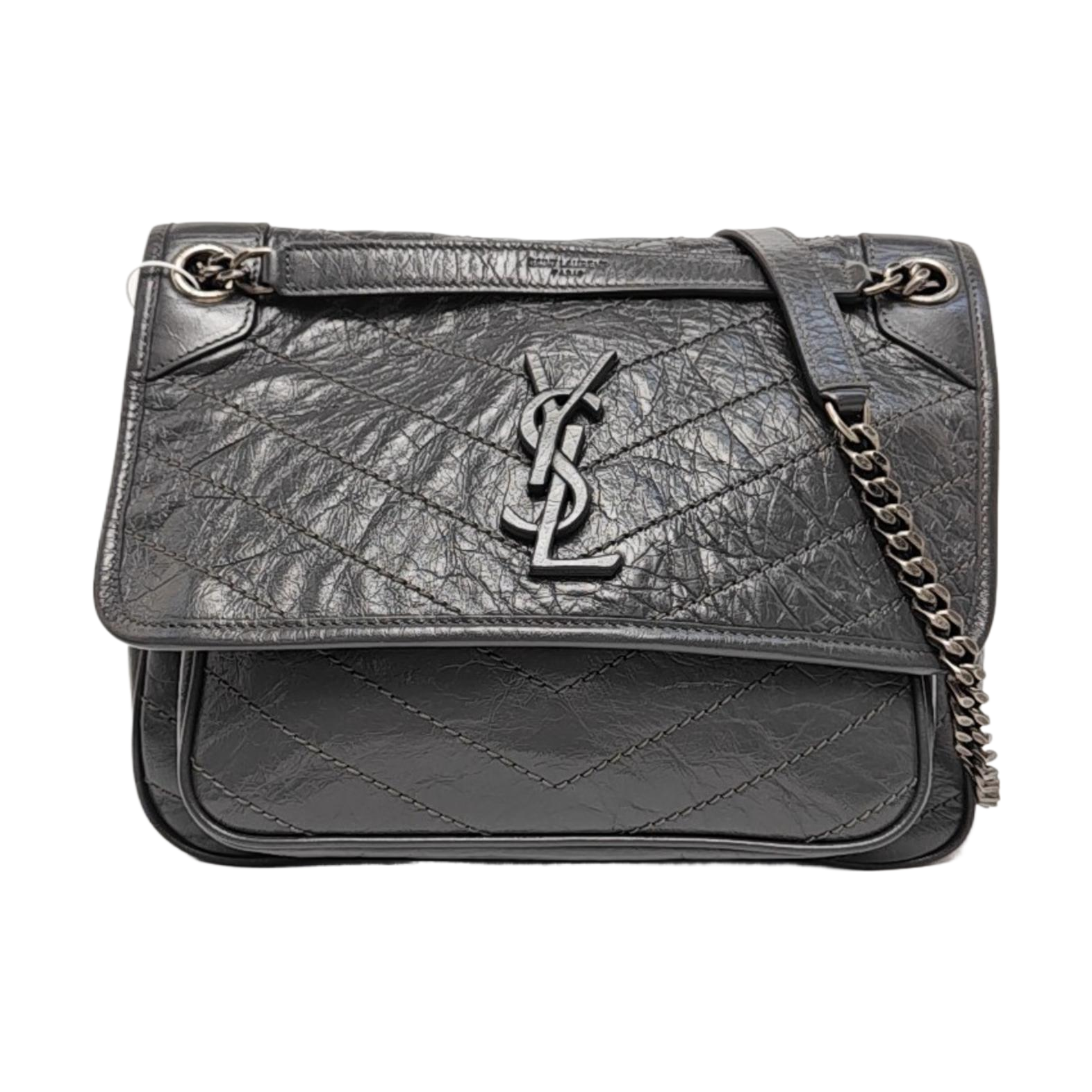 NIKI Medium Chevron Calfskin Gray