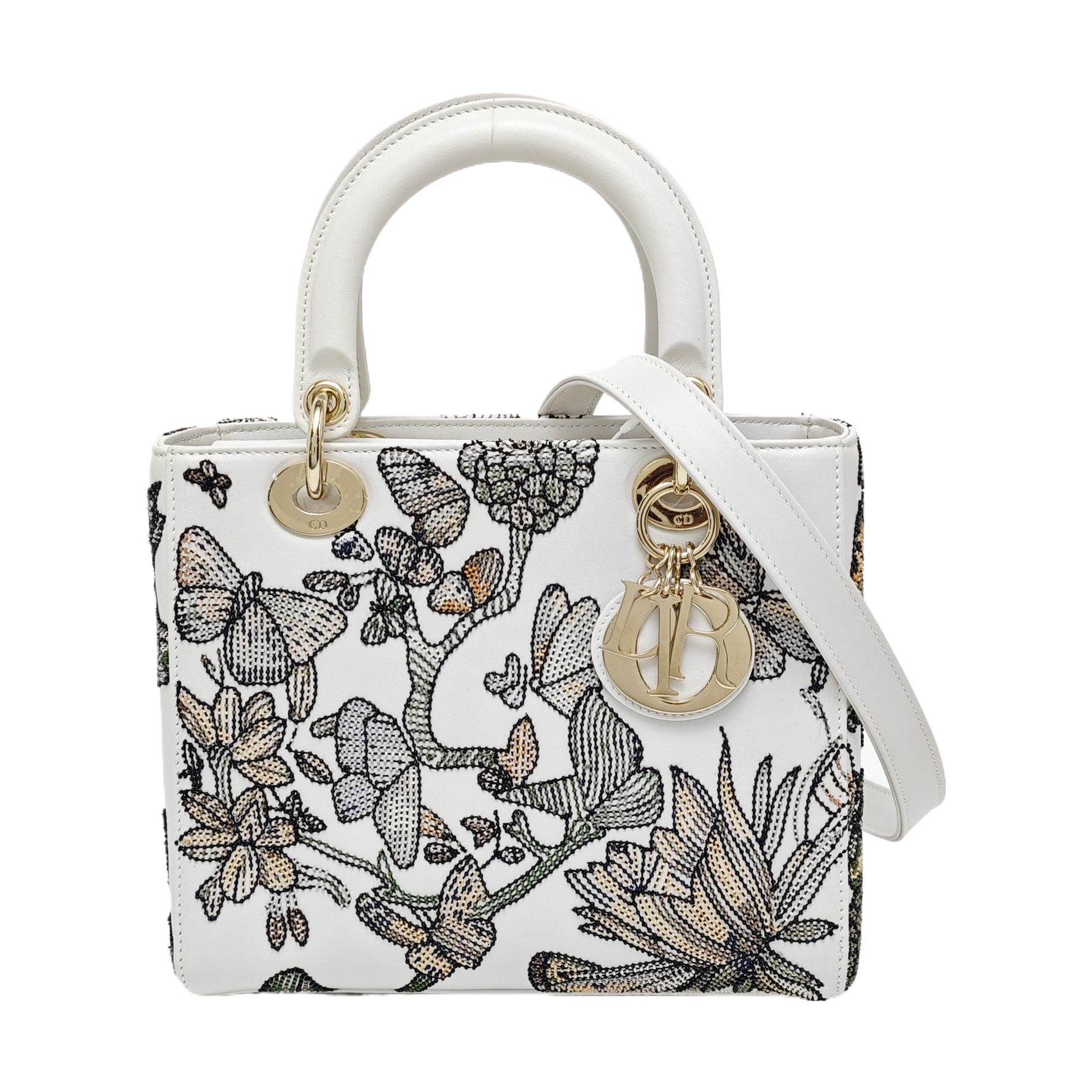 Authenticated pre-owned  Lady Dior Medium Calfskin White - Tote Bag at Looply