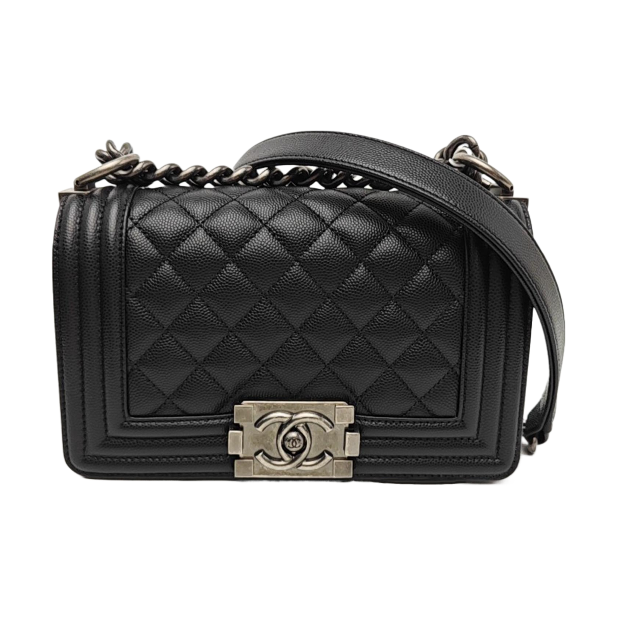 BOY CHANEL Small Quilted Grained Calfskin Black
