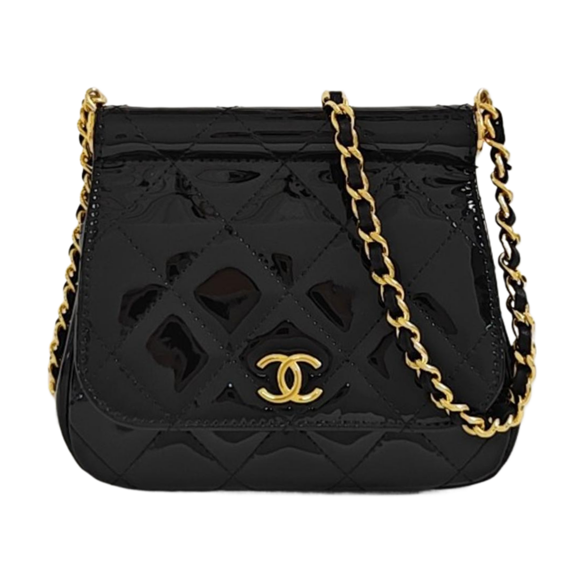 Quilted Patent Leather Crossbody Bag Black