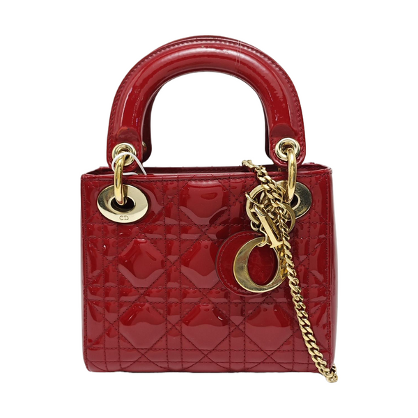 Lady Dior Mini Cannage Patent Calfskin Red
