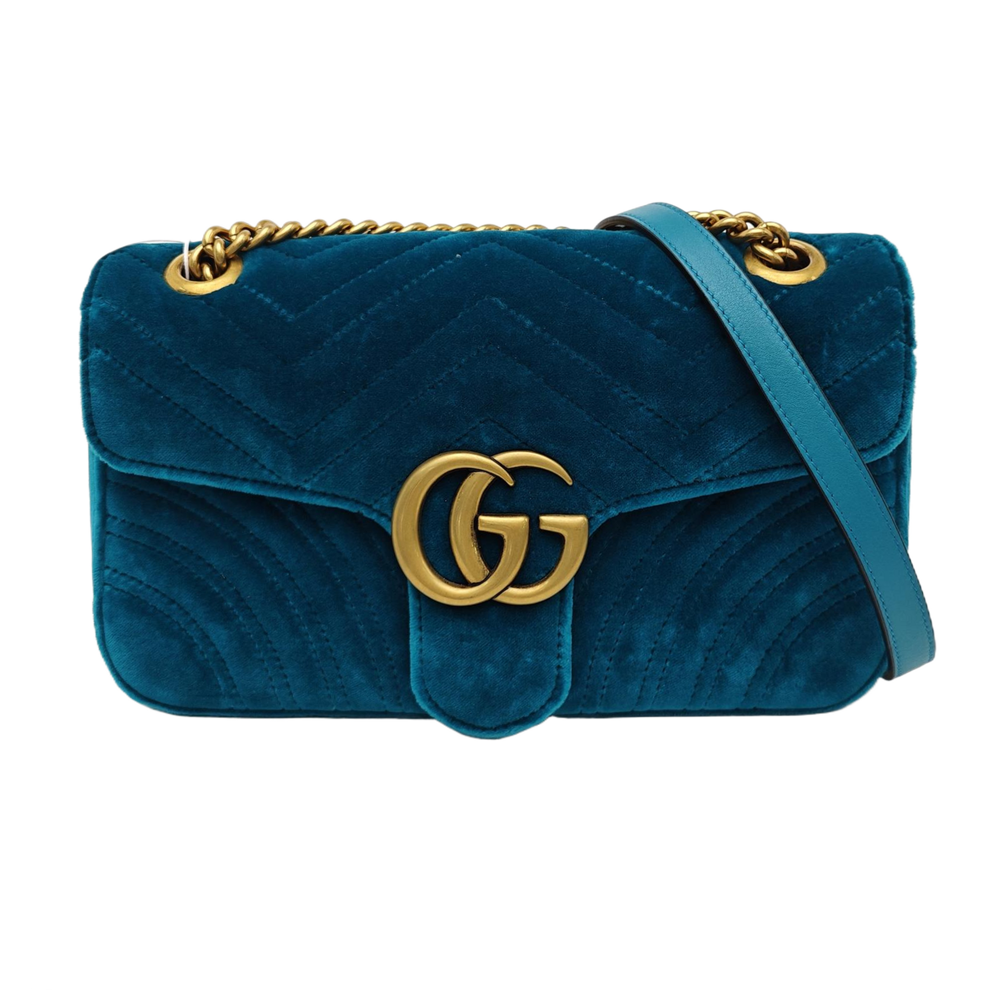 GG Marmont Medium Quilted Velvet Blue