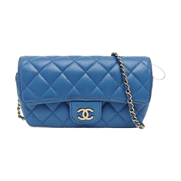 Quilted Grained Calfskin Shoulder Bag Blue