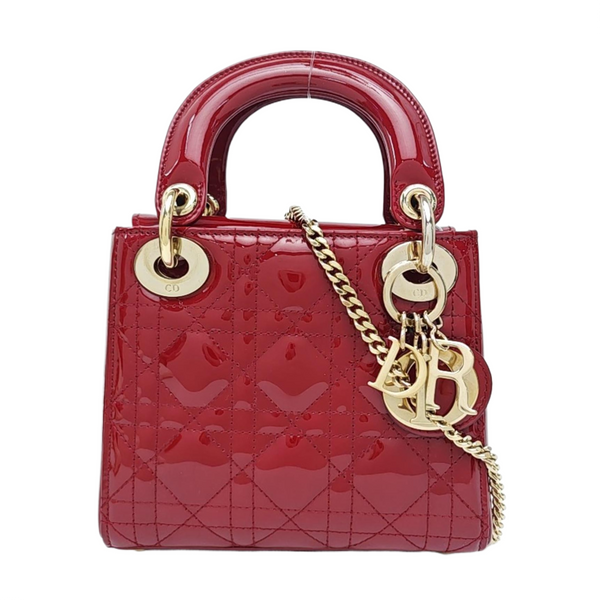 Lady Dior Mini Cannage Patent Leather Red