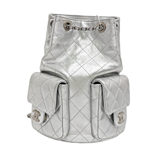 Quilted Lambskin Backpack Silver