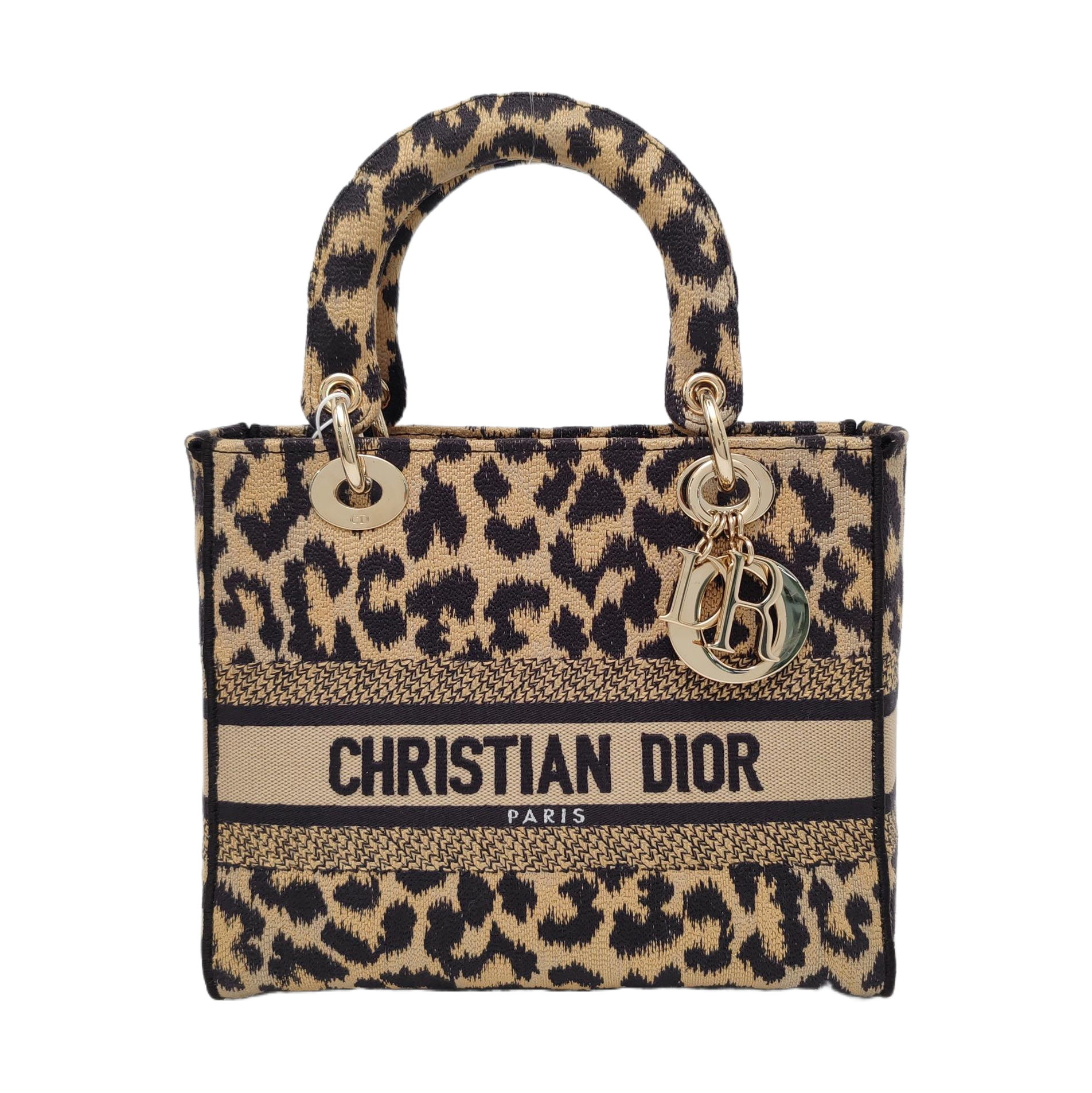 Authenticated pre-owned  Lady Dior Medium Fabric Beige - Tote Bag at Looply