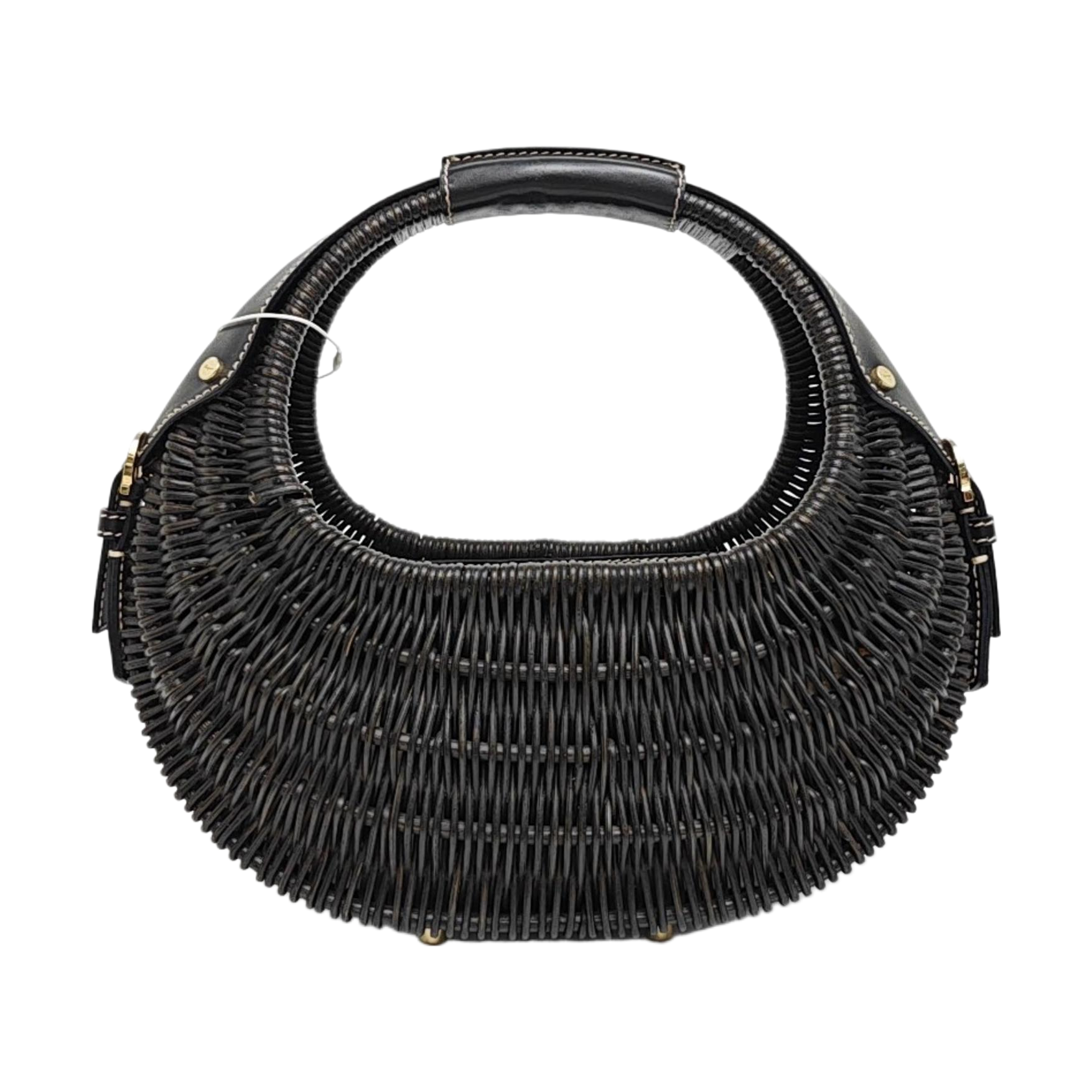 Straw Top Handle Bag Black