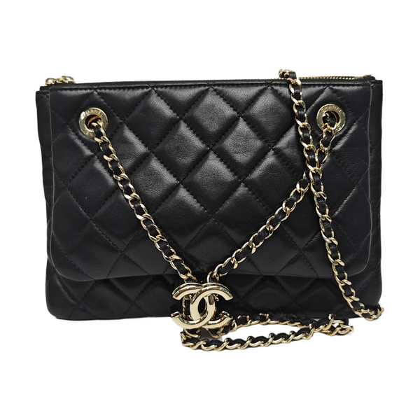 Quilted Lambskin Shoulder Bag Black