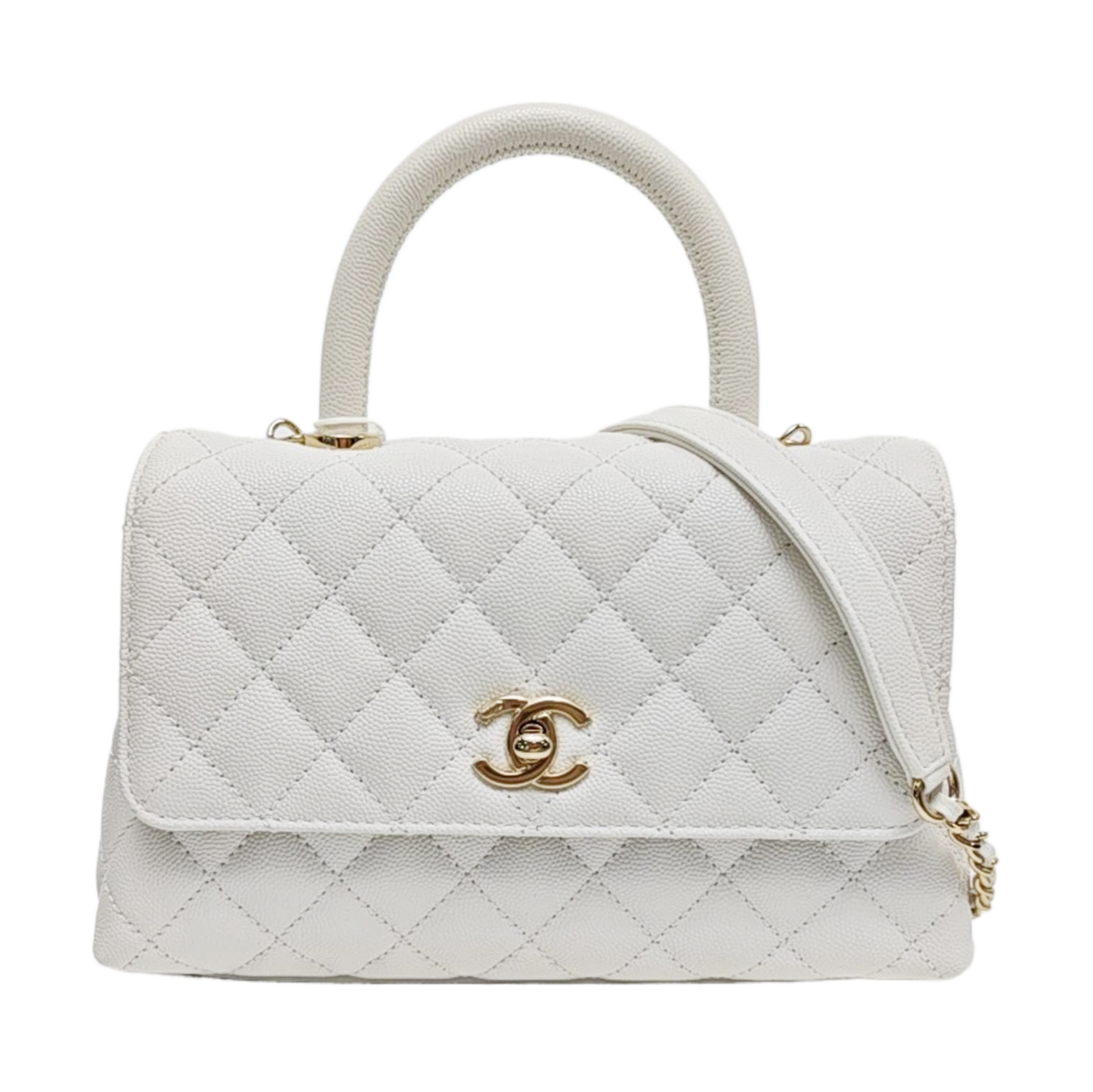 COCO HANDLE Small Quilted Grained Calfskin White