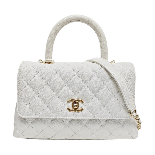 COCO HANDLE Small Quilted Grained Calfskin White