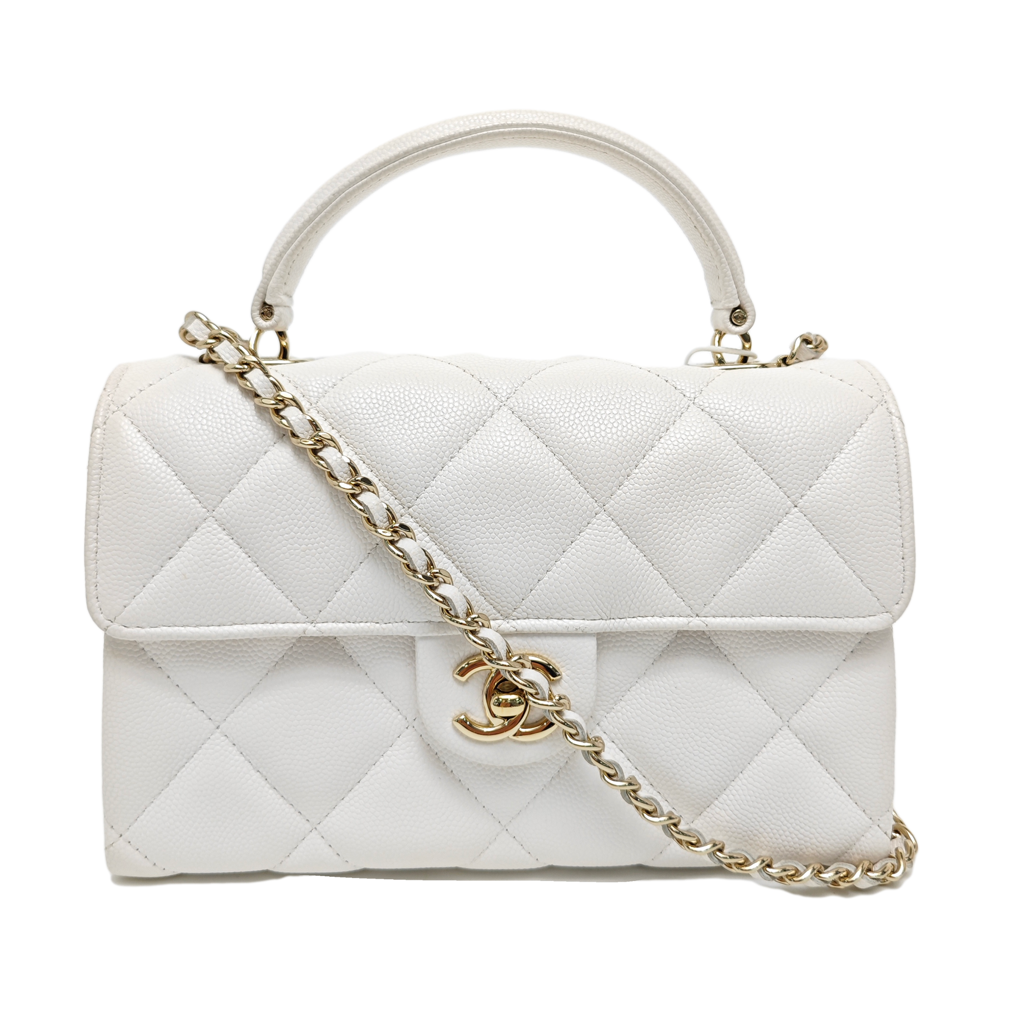 Quilted Grained Calfskin Shoulder Bag White