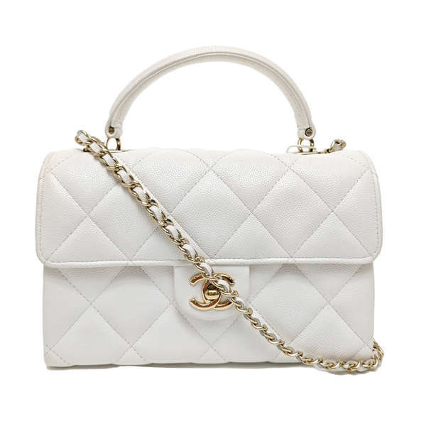 Quilted Grained Calfskin Shoulder Bag White