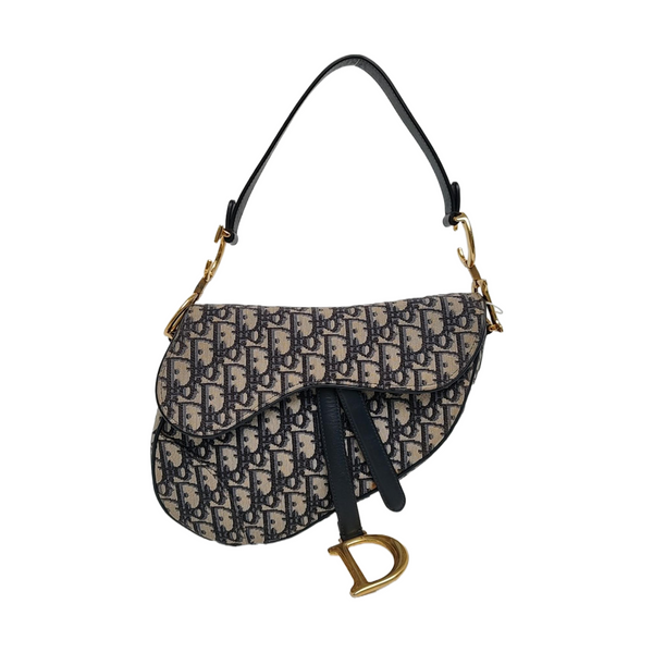 Authenticated pre-owned  Saddle Medium Oblique Canvas Blue - Top Handle Bag at Looply