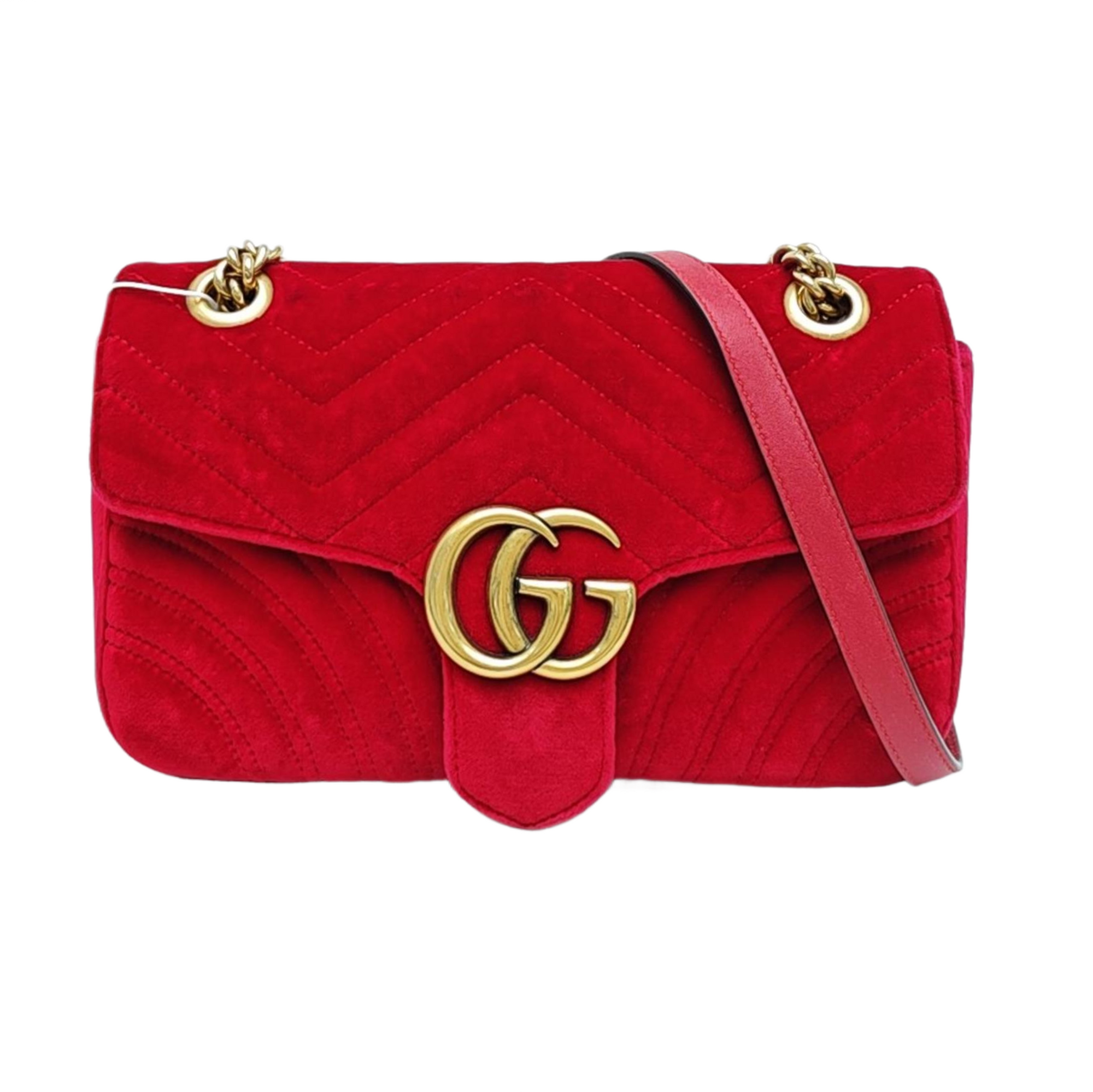GG Marmont Medium Quilted Velvet Red