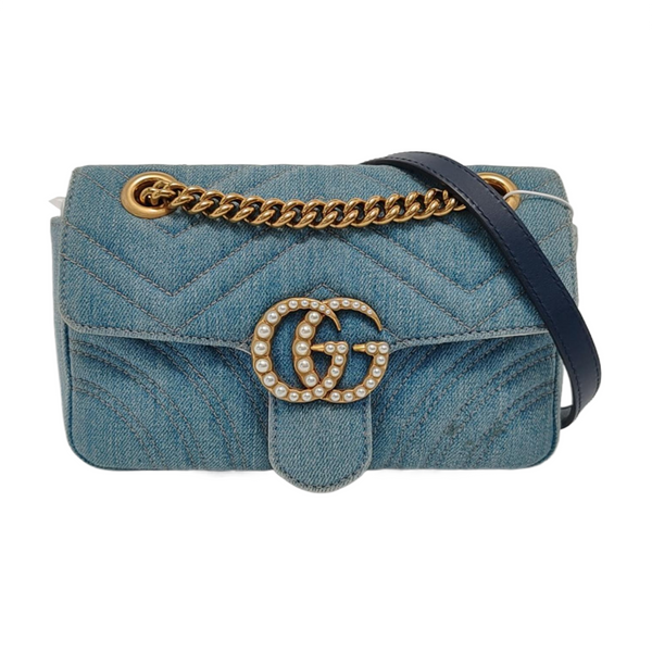 GG Marmont Small Quilted Denim Blue