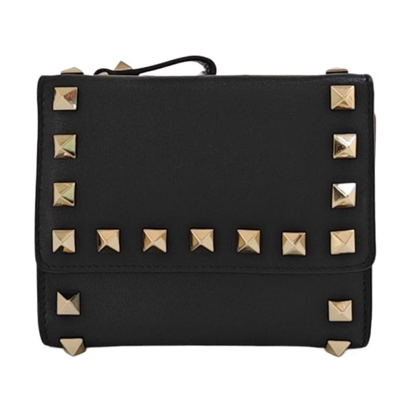 Rockstud Calfskin Black Wallet