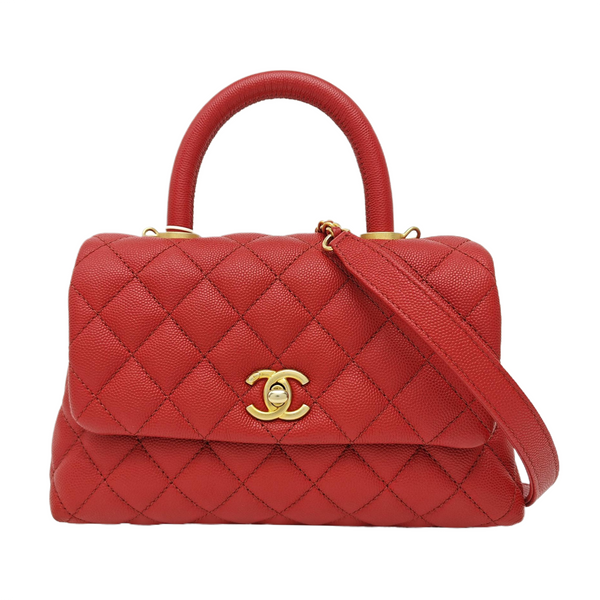COCO HANDLE Small Quilted Grained Calfskin Red