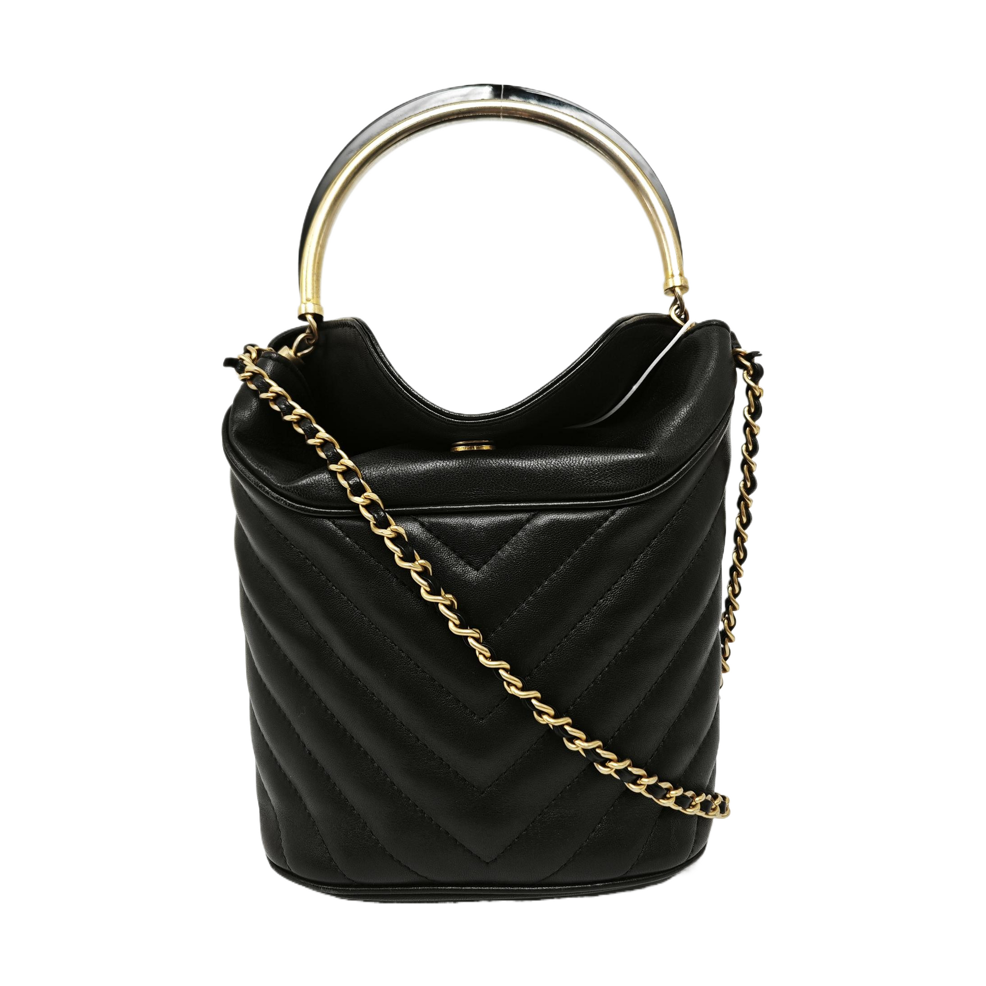 Quilted Calfskin Bucket Bag Black