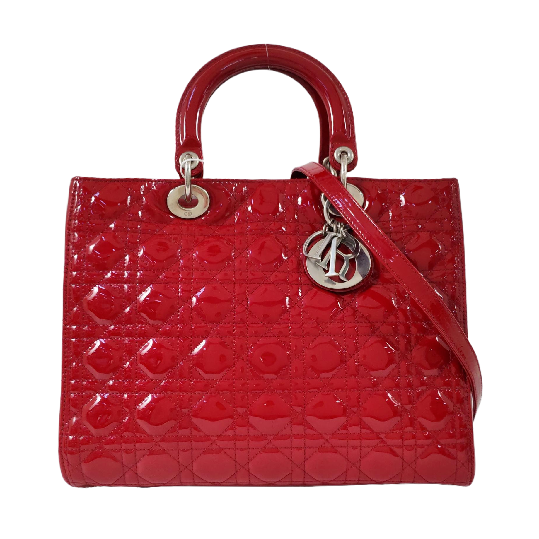 Lady Dior Large Cannage Patent Leather Red