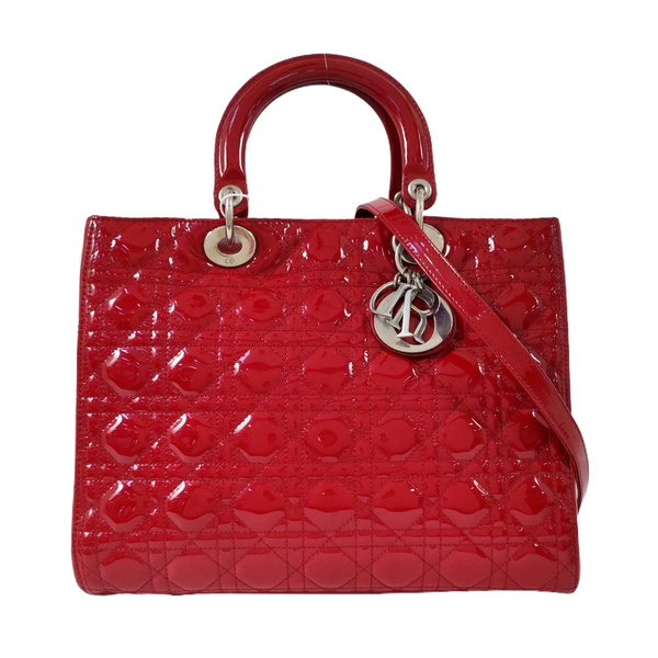 Lady Dior Large Cannage Patent Leather Red