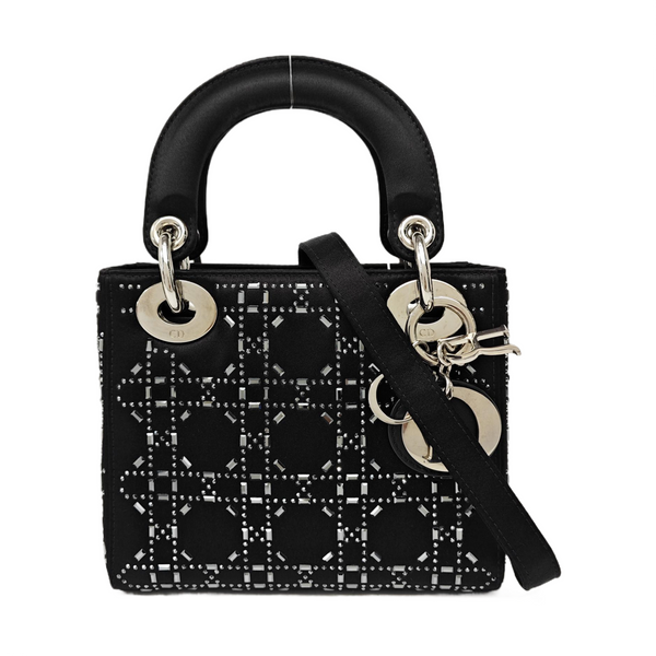 Lady Dior Mini Cannage Silk Satin Black