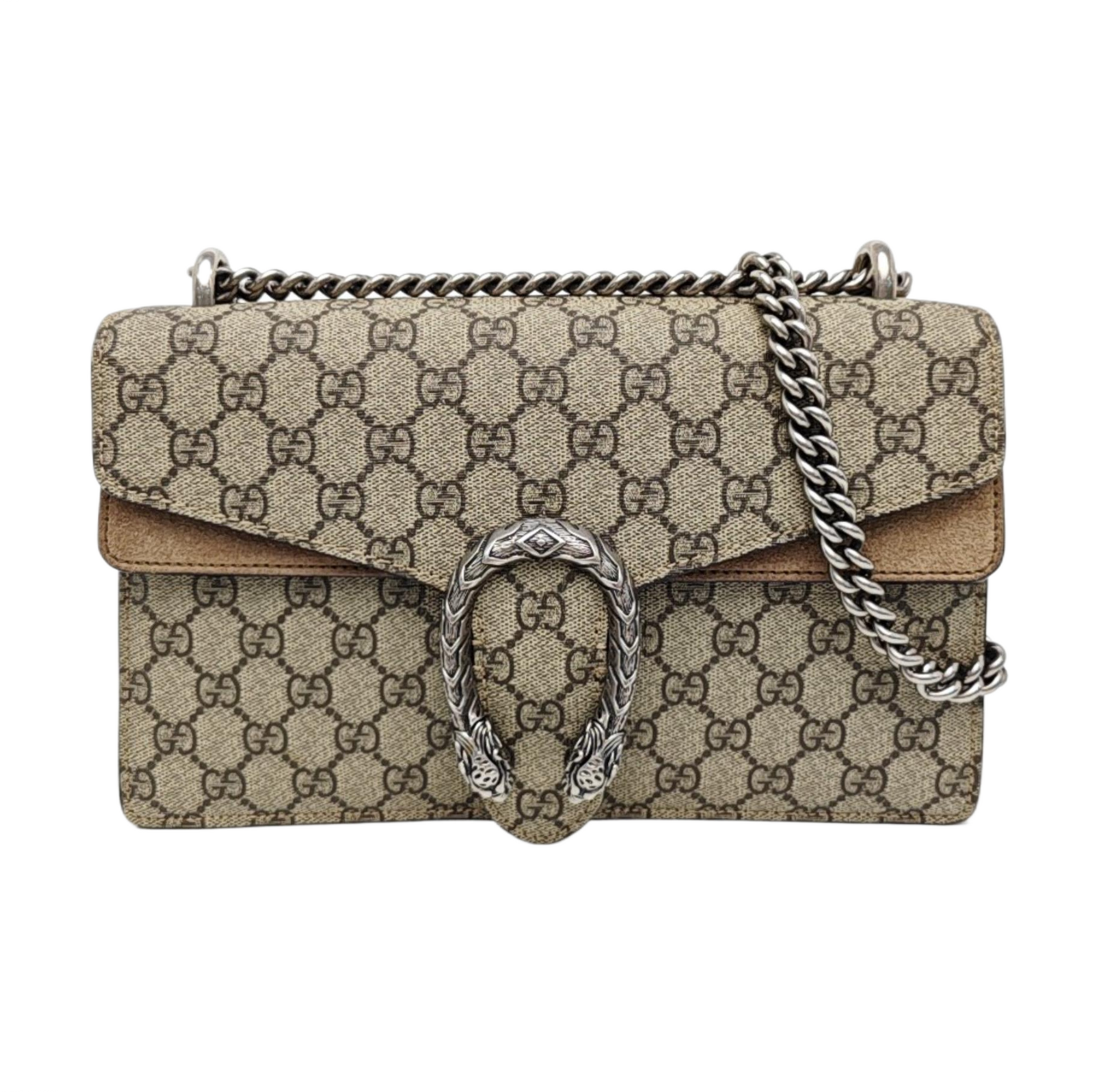 Dionysus Small Monogram Coated Canvas Beige