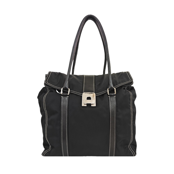 Quilted Nylon Top Handle Bag Black