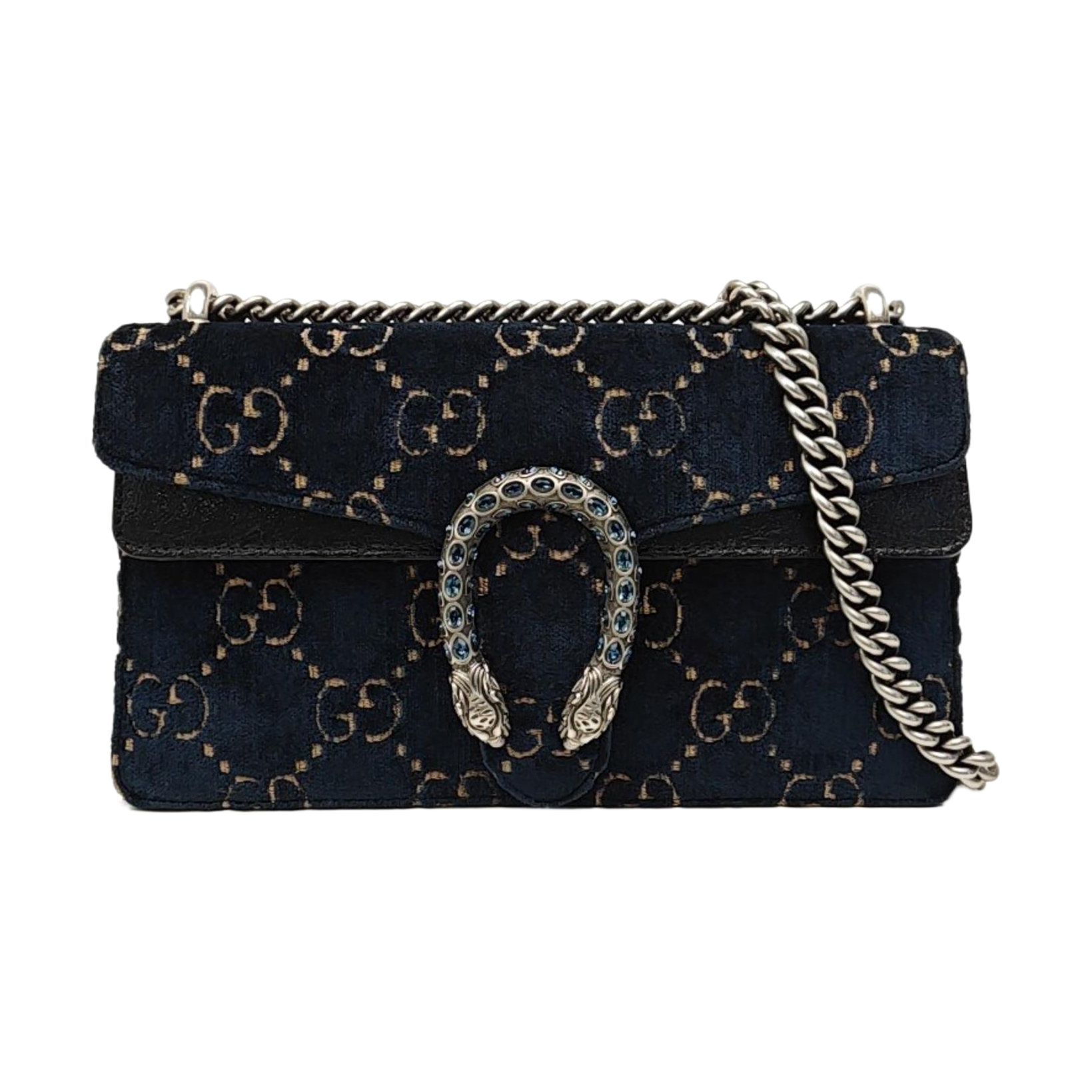 Dionysus Small Monogram Velvet Blue