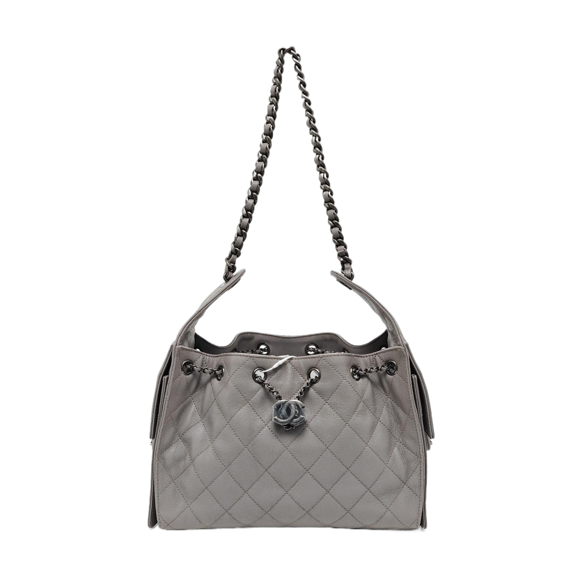Authenticated pre-owned  CHANEL 25 Quilted Grained Calfskin Grey - Top Handle Bag at Looply