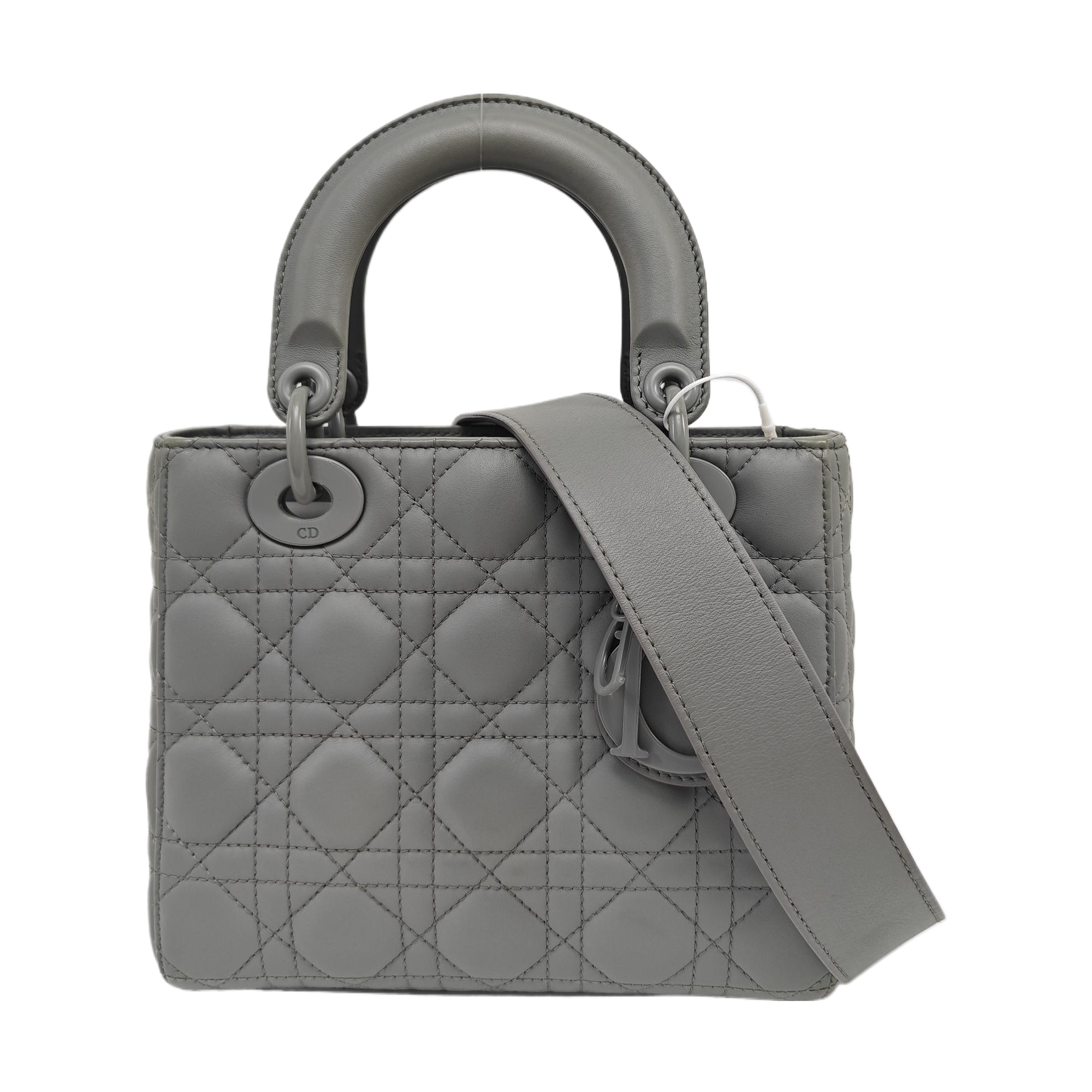 Authenticated pre-owned  Lady Dior Small Quilted Lambskin Grey - Tote Bag at Looply