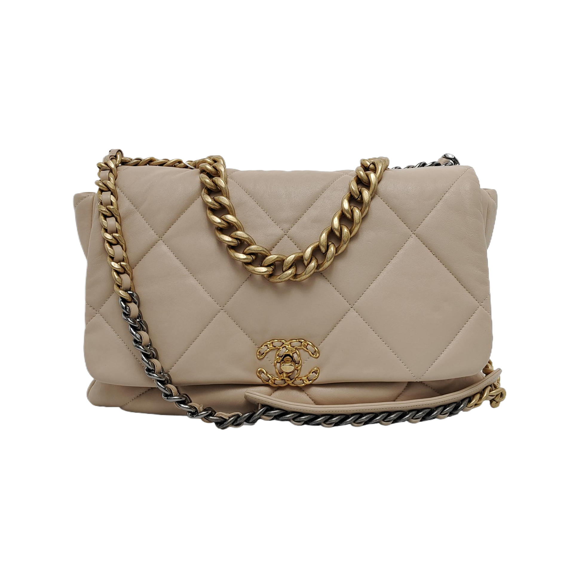 CHANEL 19 Maxi Quilted Lambskin Beige
