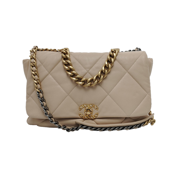 CHANEL 19 Maxi Quilted Lambskin Beige