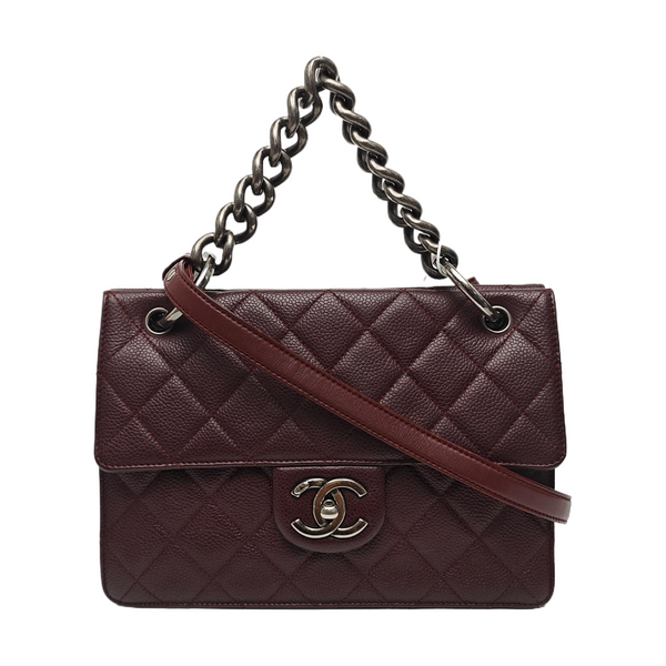 Quilted Grained Calfskin Shoulder Bag Red