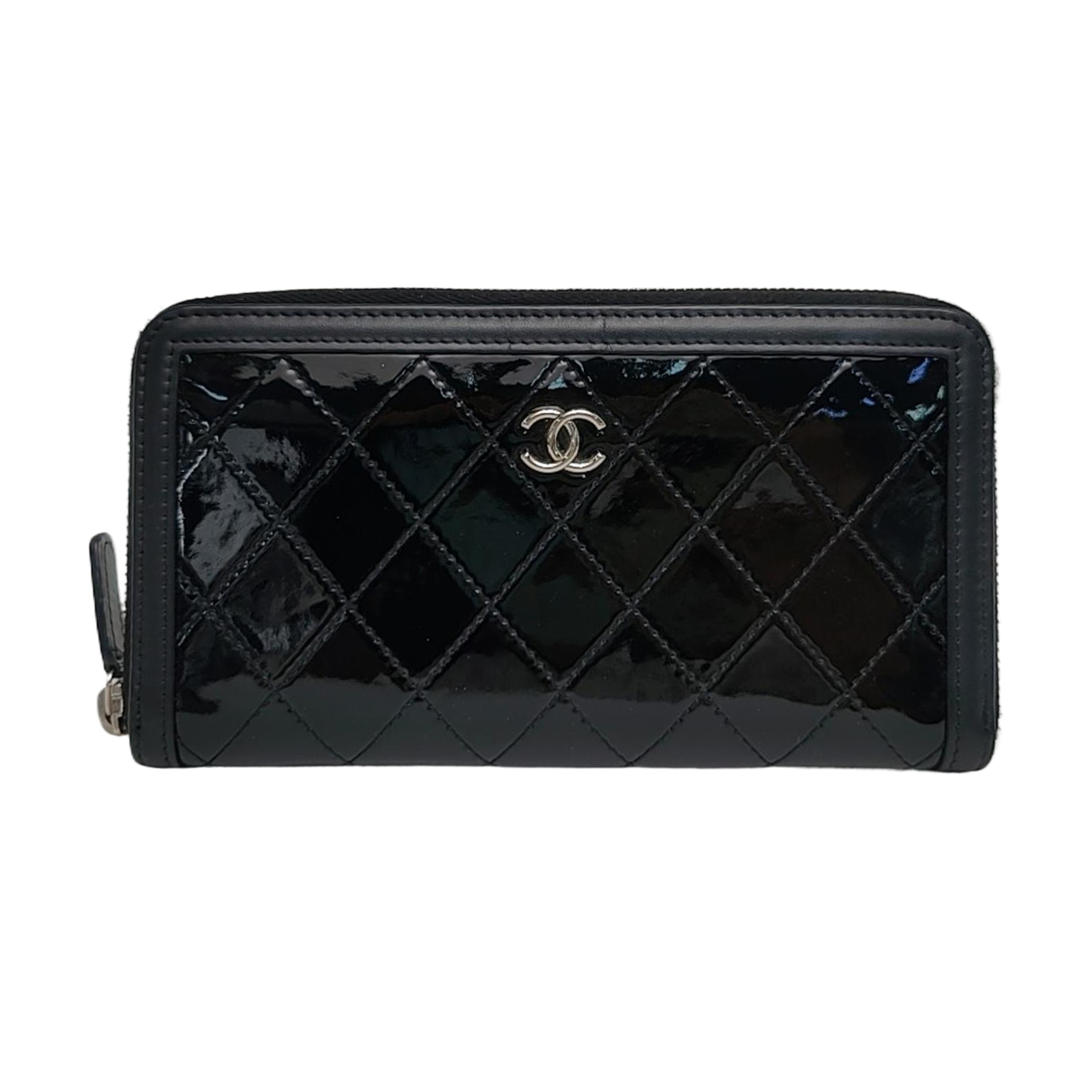 ZIPPY Quilted Patent Calfskin Black Wallet