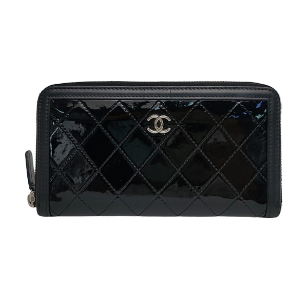 ZIPPY Quilted Patent Calfskin Black Wallet