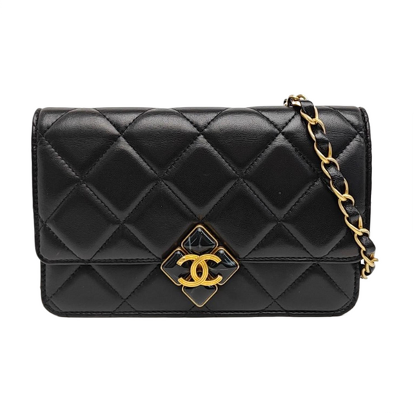 Quilted Lambskin Shoulder Bag Black