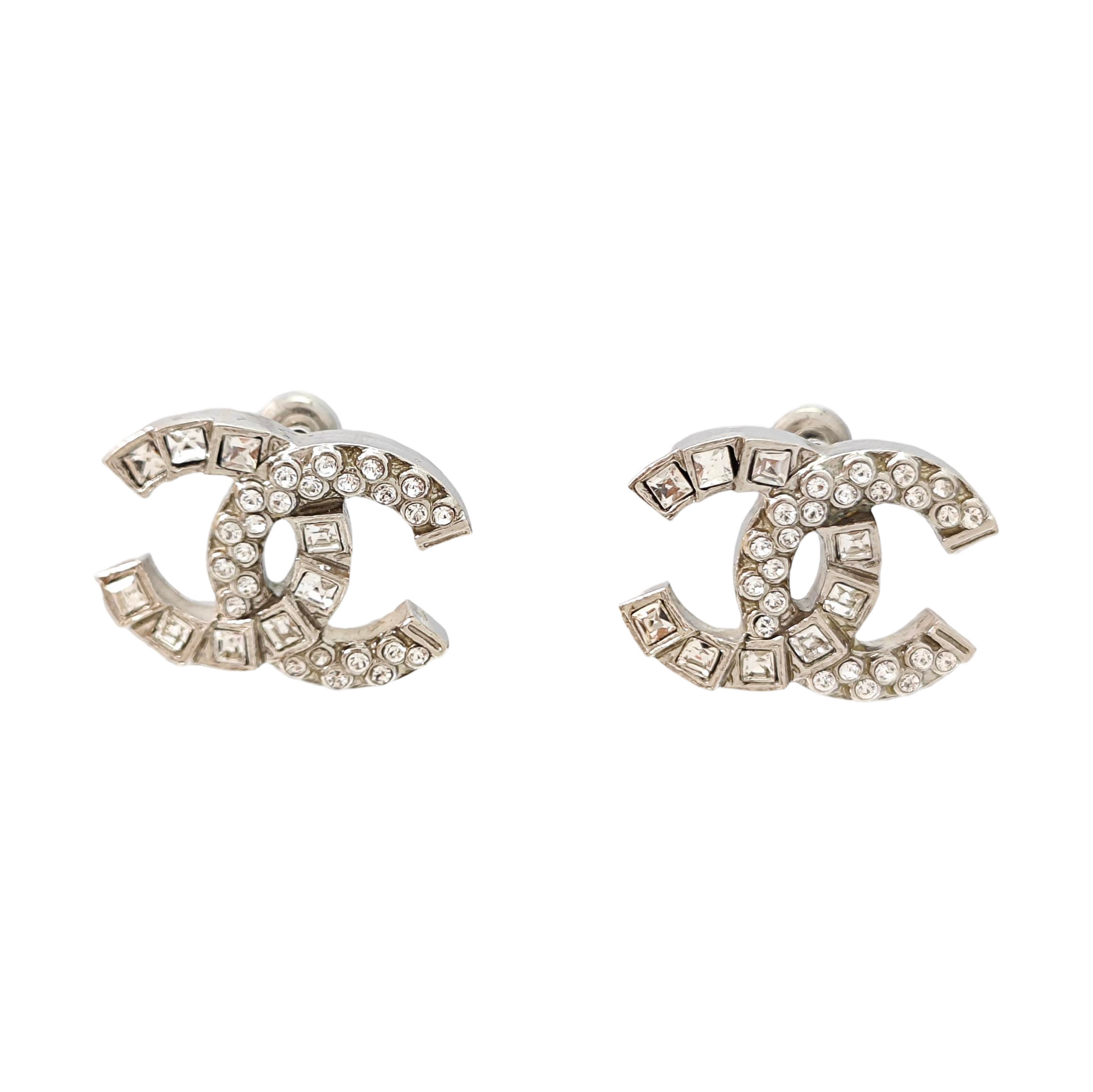 CC Logo Metal Silver Stud Earrings