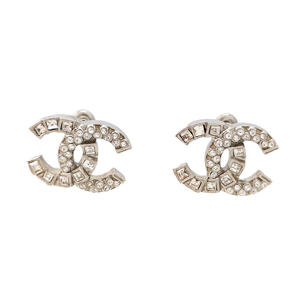 CC Logo Metal Silver Stud Earrings