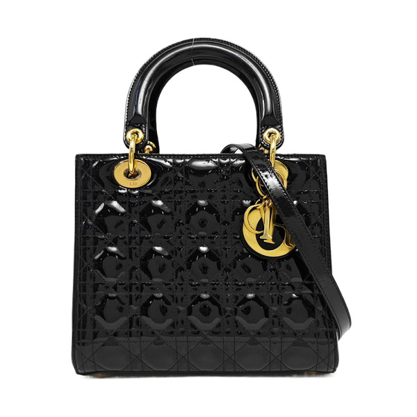 Lady Dior Medium Cannage Patent Leather Black