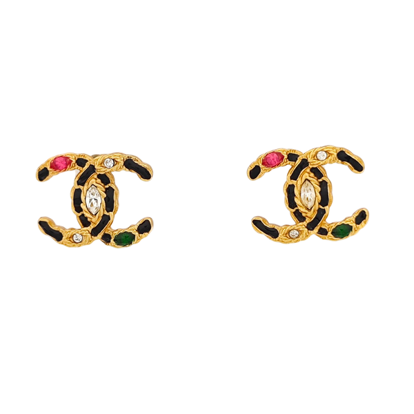 CC Logo Metal Gold Stud Earrings